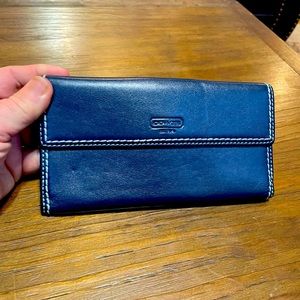 Coach Long Wallet Calfskin Leather Navy